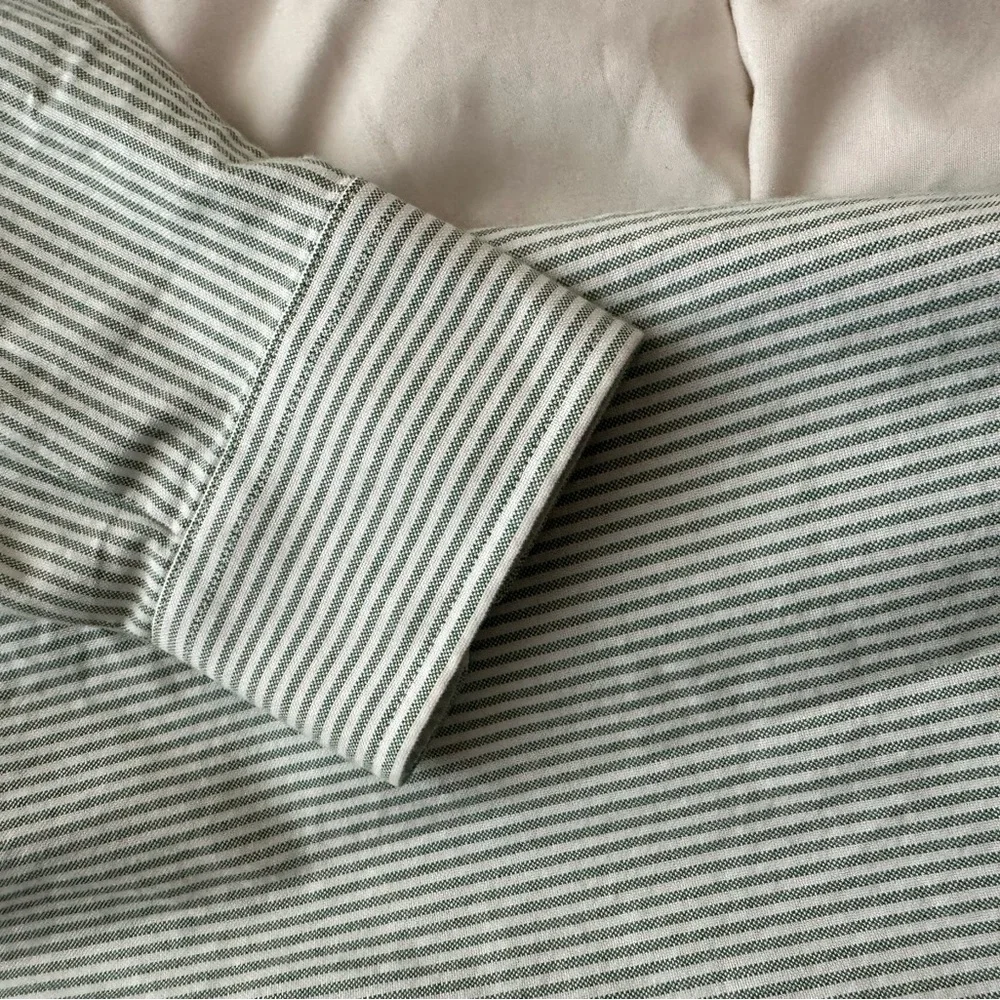 Tommy Hilfiger Oxford Green Striped Shirt Original Crest Logo Men's MEDIUM - Picture 9 of 10